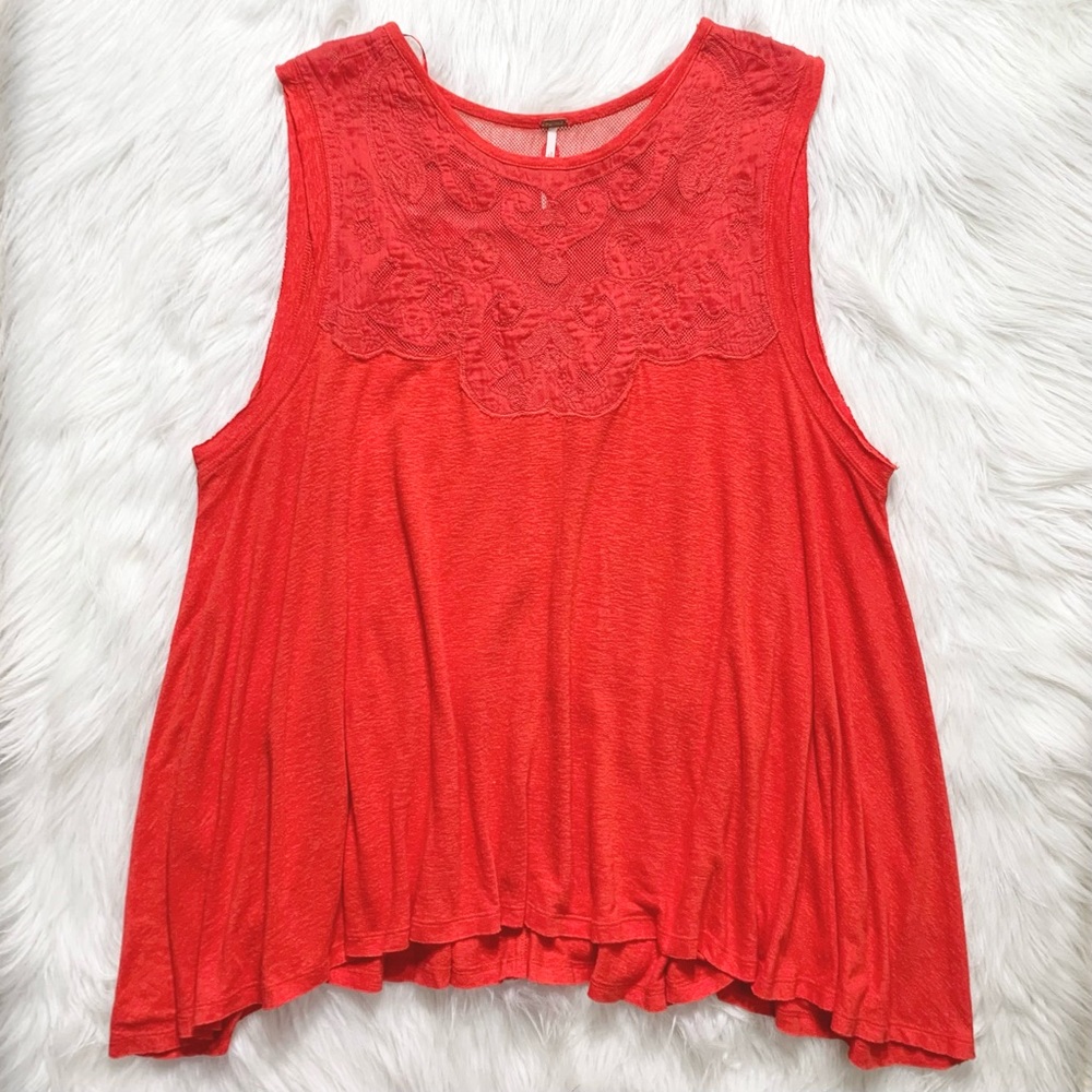 SOLD-Free People Lace Neck Red Sleeveless Swing Tunic - Picture 11 of 13